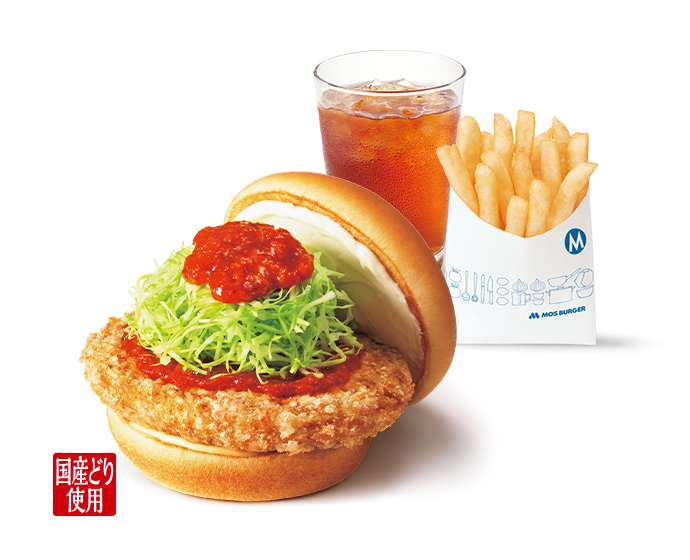 【平日・期間限定】昼割セット ガーリックトマトのとり竜田バーガー 〜国産クリームチーズ〜(＋70円ドリンク（スープ・シェイク等）)＜10時半から15時まで販売＞