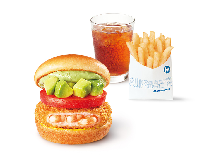 【平日・期間限定】昼割セット アボカド海老カツバーガー 〜国産バジルマヨ〜（＋70円ドリンク（スープ・シェイク等））＜10時半から15時まで販売＞